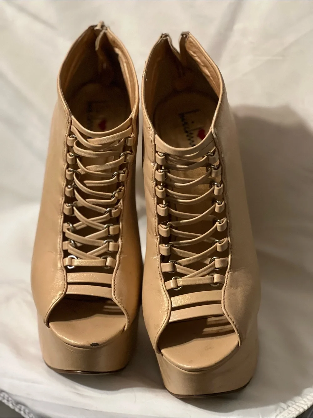 Women's Nude Peep-Toe Lace-Up Platform Heels